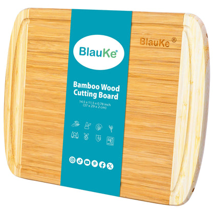 Large Wood Cutting Board for Kitchen 14x11 inch - Bamboo Chopping Board with Juice Groove - Wooden Serving Tray