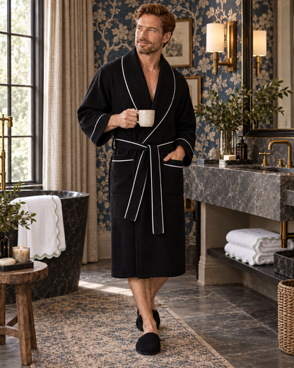 Premium Waffle Piping Robe for Men