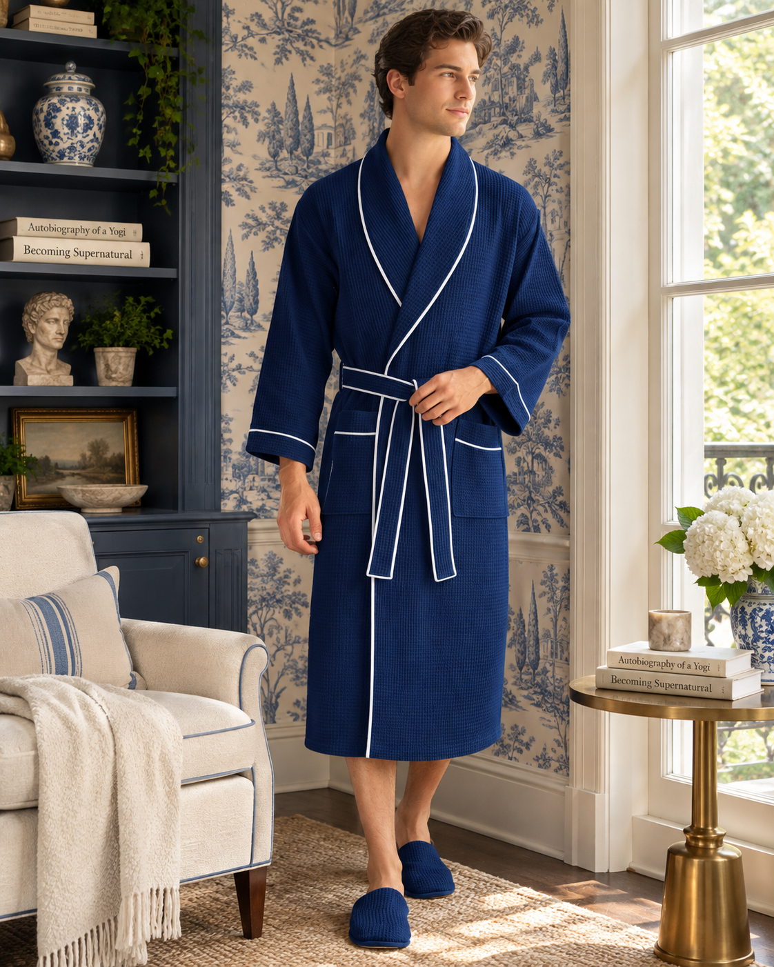 Premium Waffle Piping Robe for Men