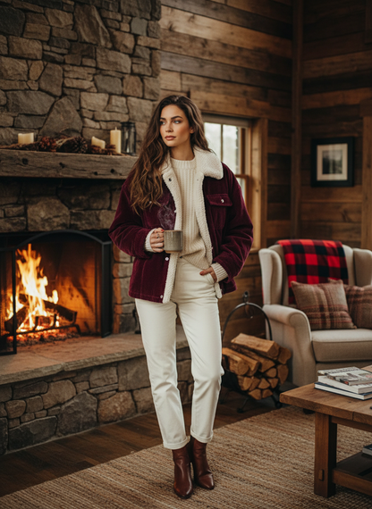 Sherpa Collar Corduroy Button-Up Jacket