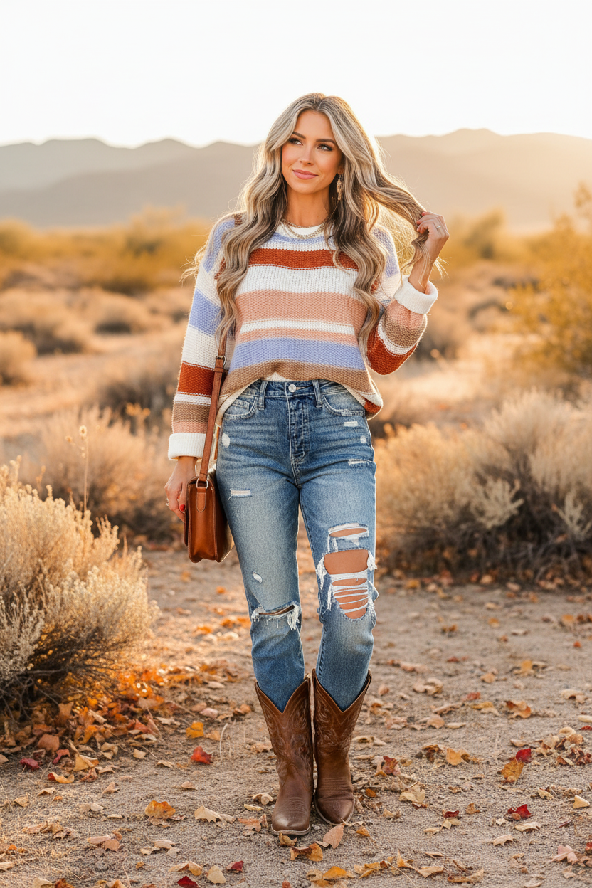 Multi-Color Striped Round Neck Sweater